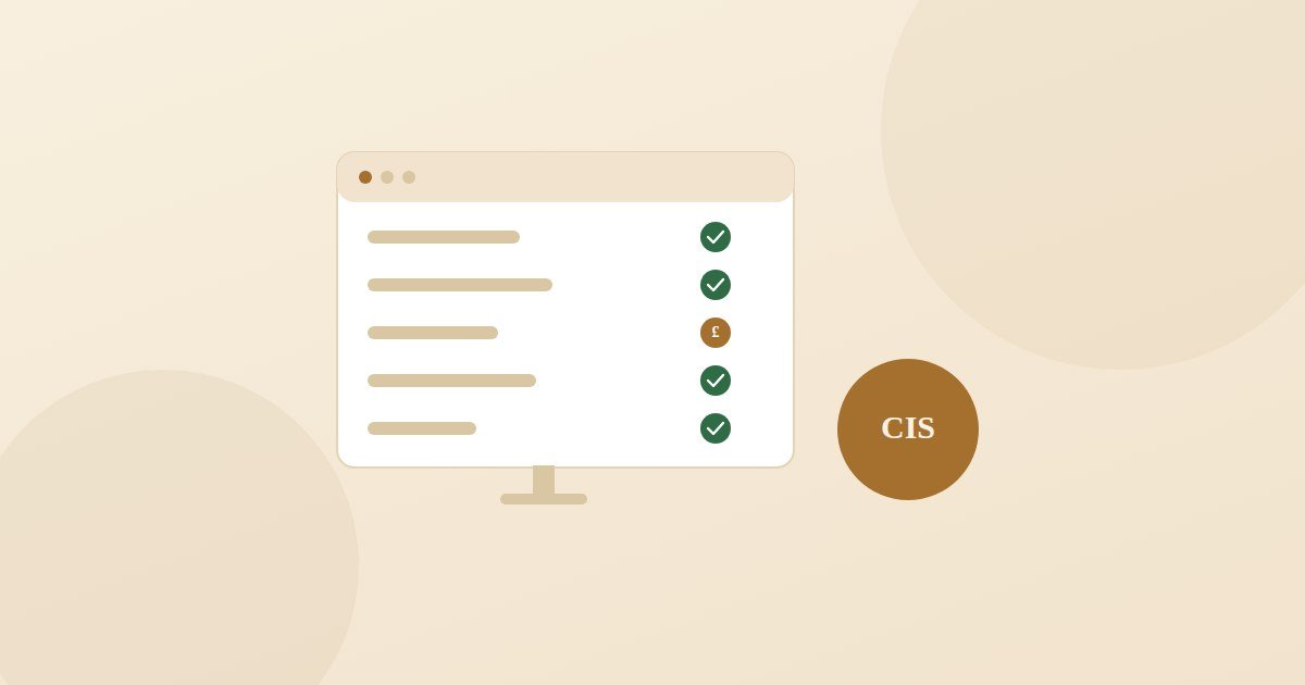 Illustration of a computer screen comparing software features against a CIS badge, representing choosing accounting software for construction