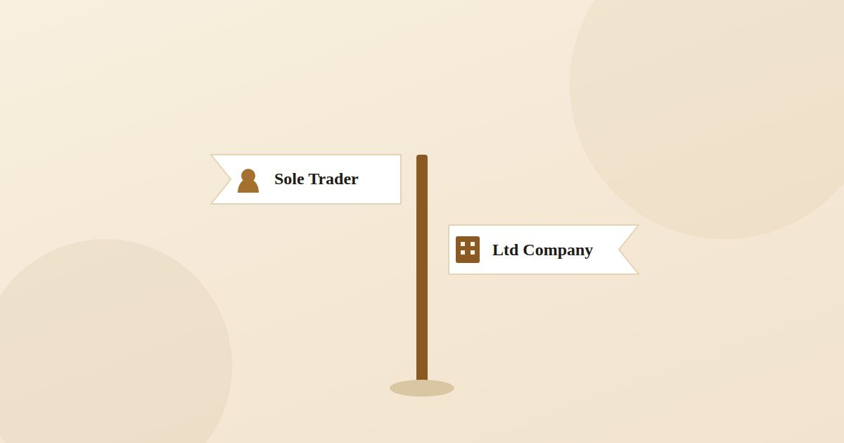 Illustration of a signpost with two directions, Sole Trader and Ltd Company, representing the business structure decision